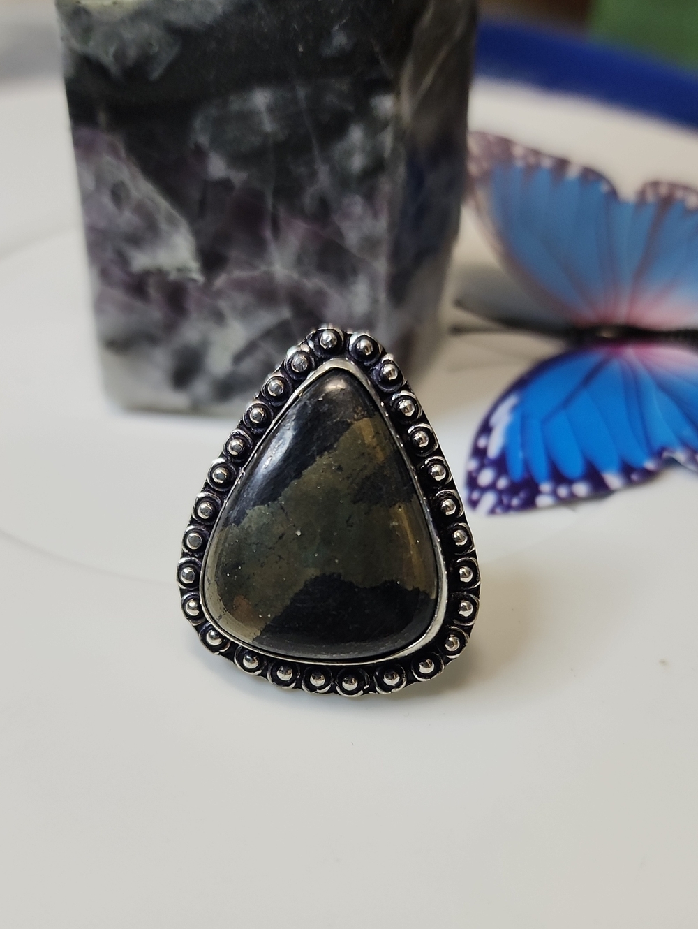 Teardrop Pyrite Stone Statement Ring